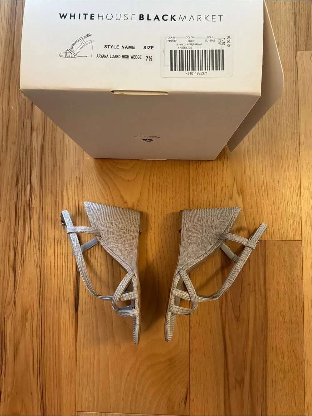 White House Black Market Light Beige/Gray Strappy Wedge Sandals, Size 7.5